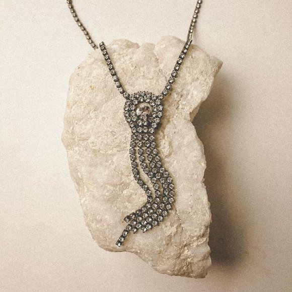 Vintage Furla Italy Rhinestone Tassel Necklace - Picture 2 of 9